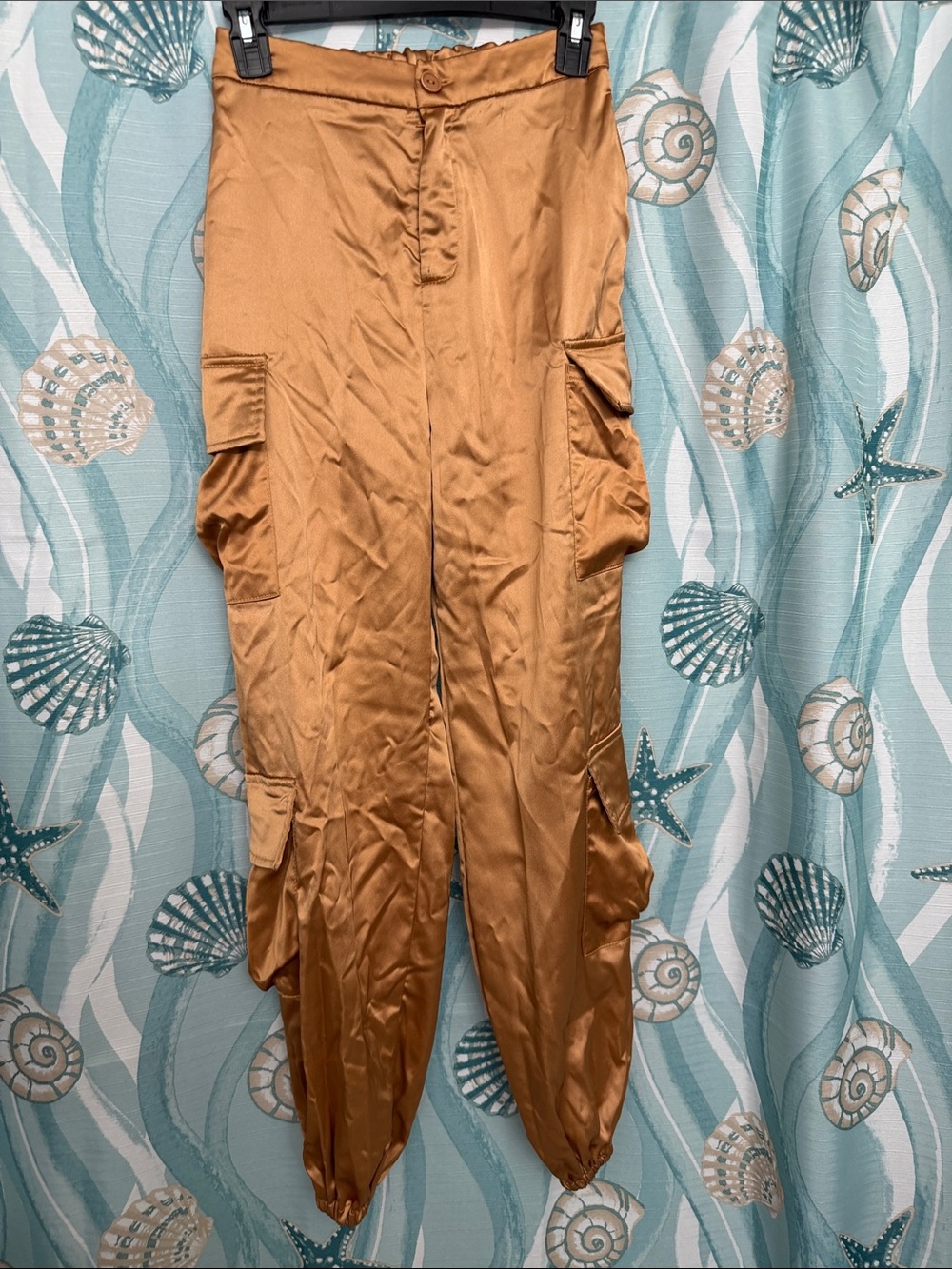 Satin Cargo Joggers in Copper